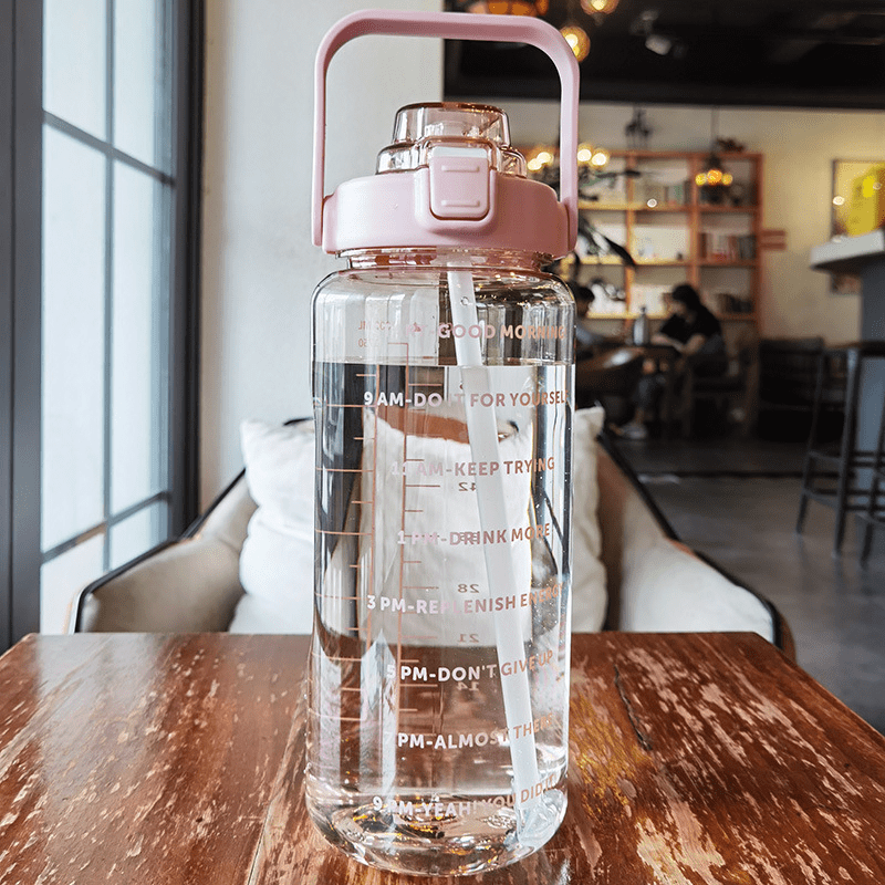 2 Liter Water Bottle With Straw Female Girls Large Portable Travel Bottles Sports Fitness Cup Summer Cold Water With Time Scale Suitable For Adults And The Elderly