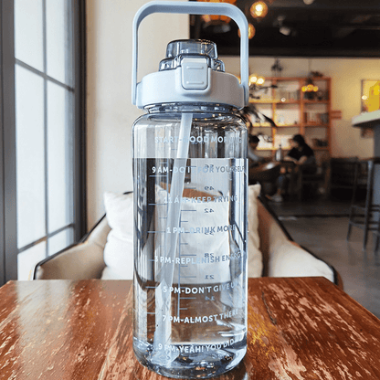 2 Liter Water Bottle With Straw Female Girls Large Portable Travel Bottles Sports Fitness Cup Summer Cold Water With Time Scale Suitable For Adults And The Elderly