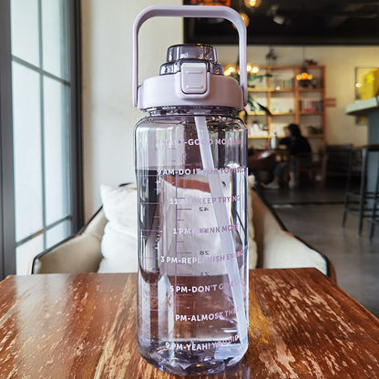 2 Liter Water Bottle With Straw Female Girls Large Portable Travel Bottles Sports Fitness Cup Summer Cold Water With Time Scale Suitable For Adults And The Elderly