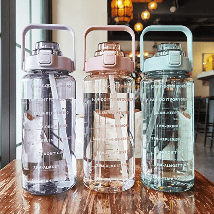 2 Liter Water Bottle With Straw Female Girls Large Portable Travel Bottles Sports Fitness Cup Summer Cold Water With Time Scale Suitable For Adults And The Elderly