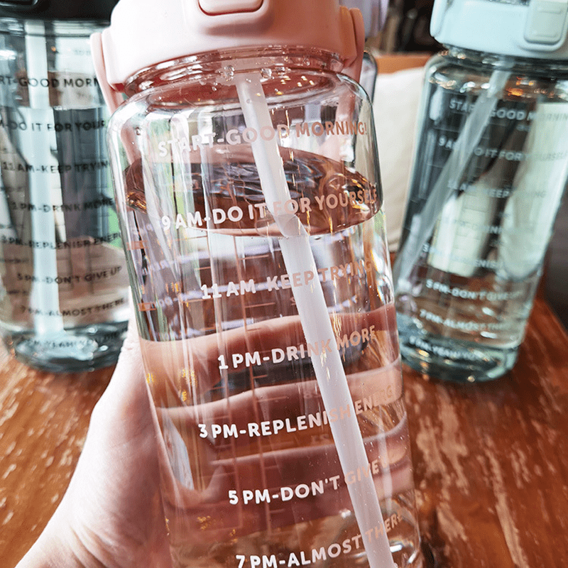 2 Liter Water Bottle With Straw Female Girls Large Portable Travel Bottles Sports Fitness Cup Summer Cold Water With Time Scale Suitable For Adults And The Elderly