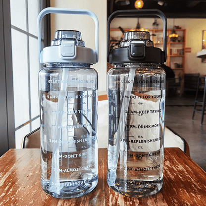 2 Liter Water Bottle With Straw Female Girls Large Portable Travel Bottles Sports Fitness Cup Summer Cold Water With Time Scale Suitable For Adults And The Elderly
