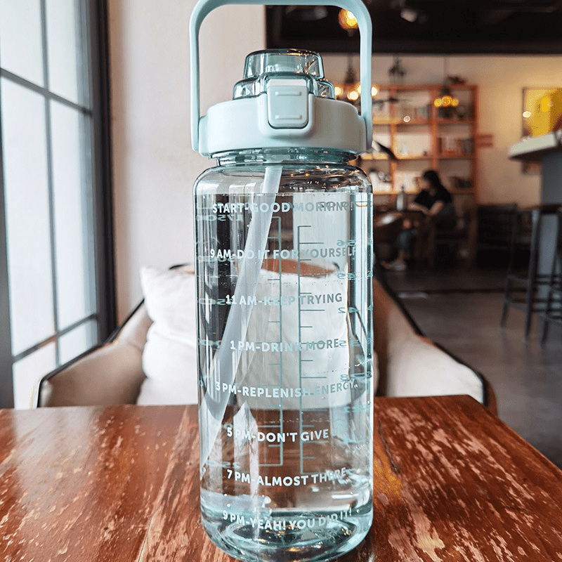 2 Liter Water Bottle With Straw Female Girls Large Portable Travel Bottles Sports Fitness Cup Summer Cold Water With Time Scale Suitable For Adults And The Elderly