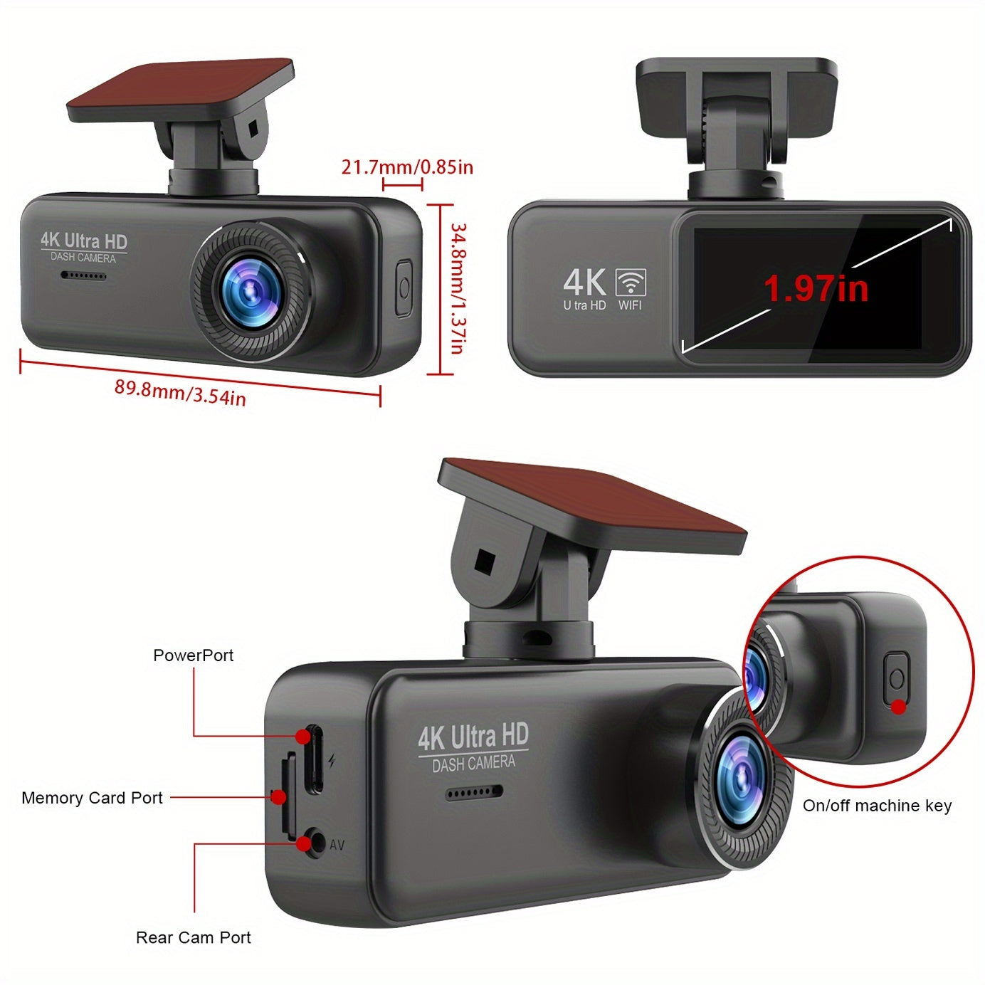 4K Front Dash Cam, Ultra HD 2160P Dash Camera for Cars, 5.0cmIPS Screen Mini Car Camera with APP Control, Built-in Wi-Fi & G-Sensor, 170° Wide Angle, 24H Parking Mode, Night Vision, WDR, Loop Recording, Support 256GB Card Ma