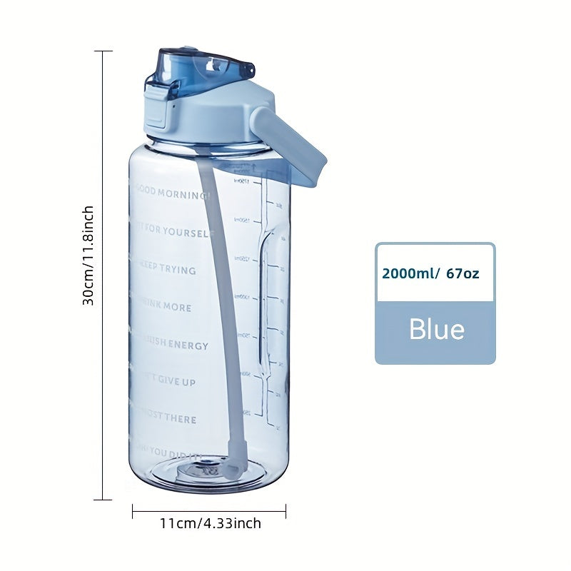 2 Liter Water Bottle With Straw Female Girls Large Portable Travel Bottles Sports Fitness Cup Summer Cold Water With Time Scale Suitable For Adults And The Elderly