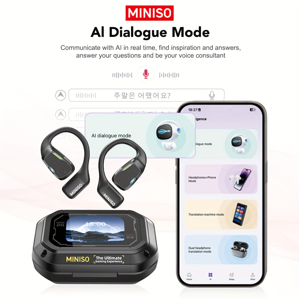 [135 Translator Earbuds] MINISO M98 AI Wireless Headphones Travel Chat Headset ASMR Headset AI Wireless Headphones with Mic Touch Control
