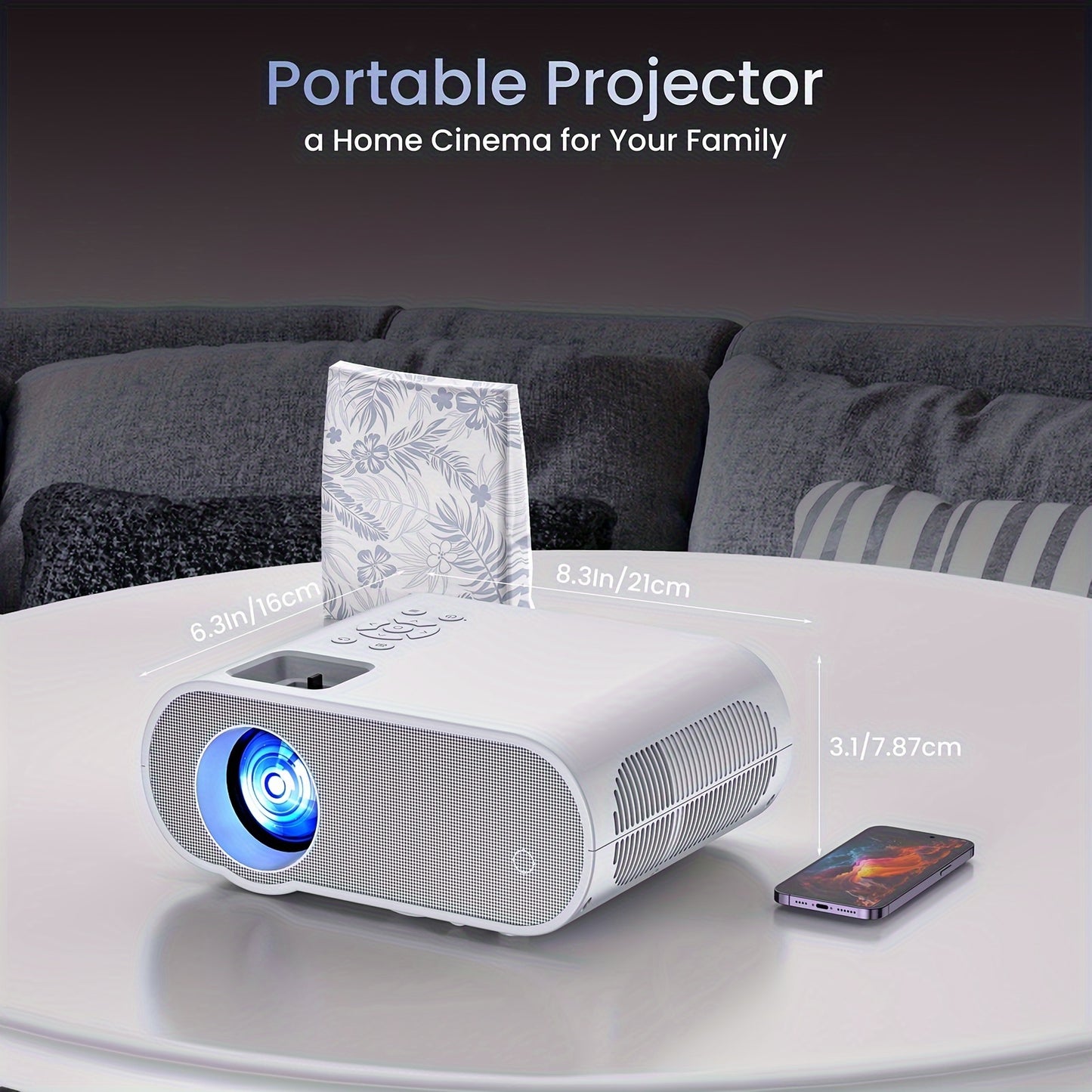 Projector, Native 1080P Full HD Projector With Speaker, Outdoor Portable Movie Mini Projector Compatible With Laptop, Smartphone, TV Stick, Xbox, PS5