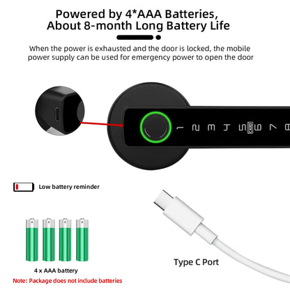 RAYKUBE M5 Tuya BLE Smart Fingerprint Door Lock Cyfrowy zamek elektroniczny z hasłem / kluczem / kartą IC / Smartlife / Tuya APP Unlock