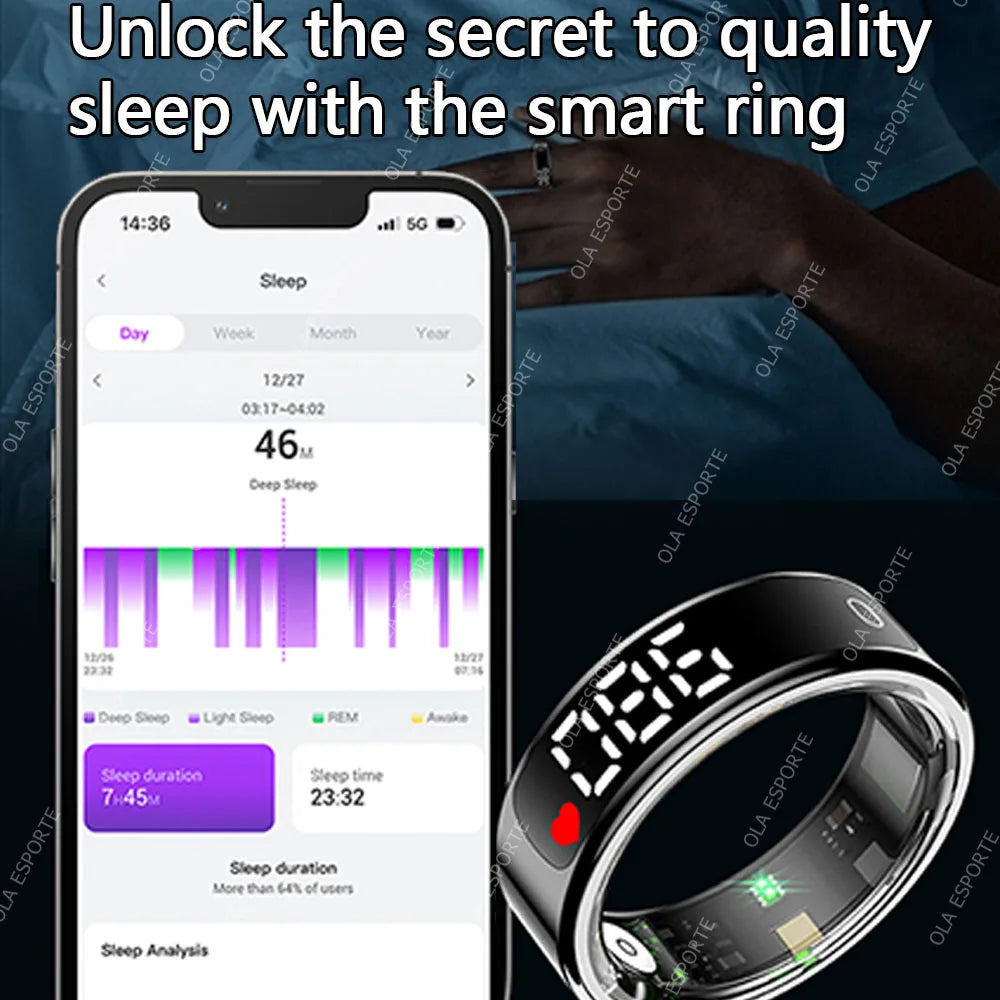 2025 Smart Ring Men Women LED Display Screen Heart Rate Blood Oxygen Monitor 5ATM Waterproof Multi Sports Mode Gifts For Andorid