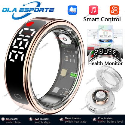 2025 Smart Ring Men Women LED Display Screen Heart Rate Blood Oxygen Monitor 5ATM Waterproof Multi Sports Mode Gifts For Andorid