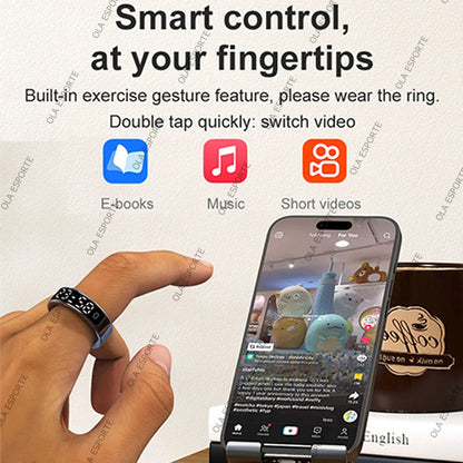 2025 Smart Ring Men Women LED Display Screen Heart Rate Blood Oxygen Monitor 5ATM Waterproof Multi Sports Mode Gifts For Andorid