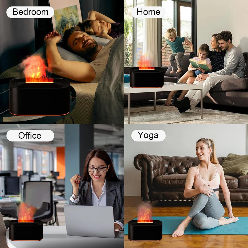 Aroma Humidifier Flame Essential Oils Diffuser Air Humidifier for Home Bedroom Mini Air Fragrance Diffuser with LED Night Light