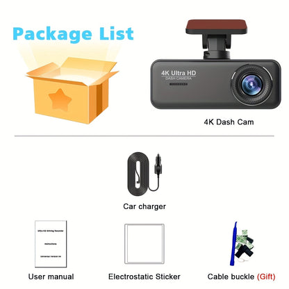 4K Front Dash Cam, Ultra HD 2160P Dash Camera for Cars, 5.0cmIPS Screen Mini Car Camera with APP Control, Built-in Wi-Fi & G-Sensor, 170° Wide Angle, 24H Parking Mode, Night Vision, WDR, Loop Recording, Support 256GB Card Ma