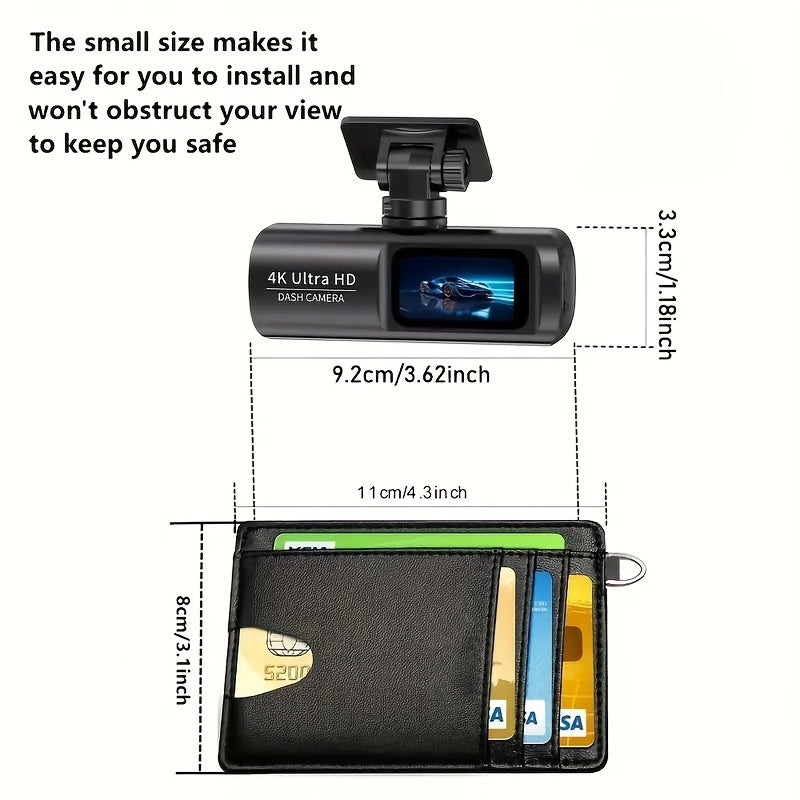 4K Ultra HD | Mini Car Camera | 170° Wide-Angle Lens | Built-in WiFi | G-Sensor | WDR Function | Night Vision Mode | 24-Hour Parking Surveillance | Loop Recording | Supports APP Control | HD Video Recording | Comes with 128G