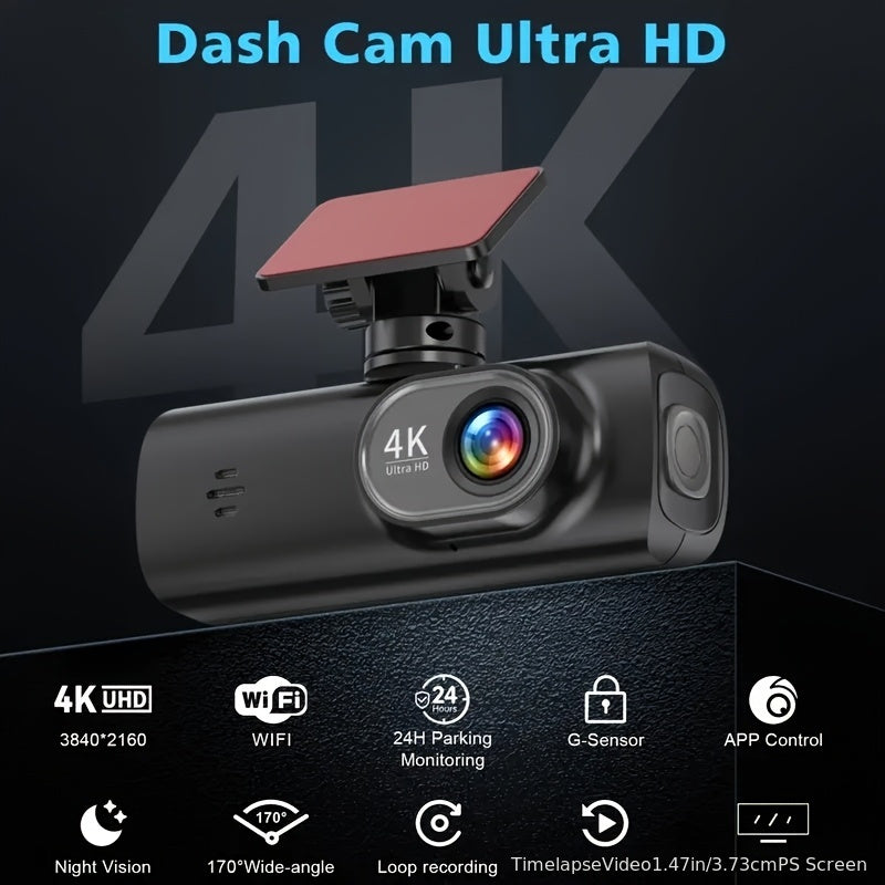 4K Ultra HD | Mini Car Camera | 170° Wide-Angle Lens | Built-in WiFi | G-Sensor | WDR Function | Night Vision Mode | 24-Hour Parking Surveillance | Loop Recording | Supports APP Control | HD Video Recording | Comes with 128G