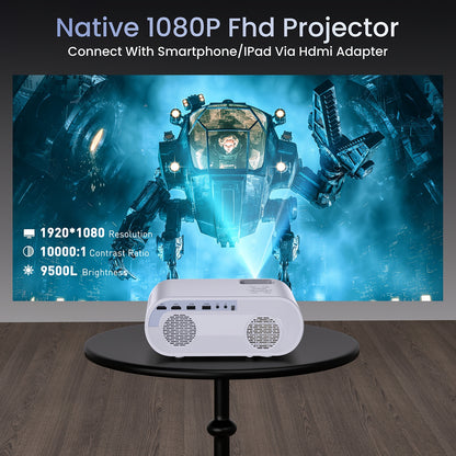 Projector, Native 1080P Full HD Projector With Speaker, Outdoor Portable Movie Mini Projector Compatible With Laptop, Smartphone, TV Stick, Xbox, PS5