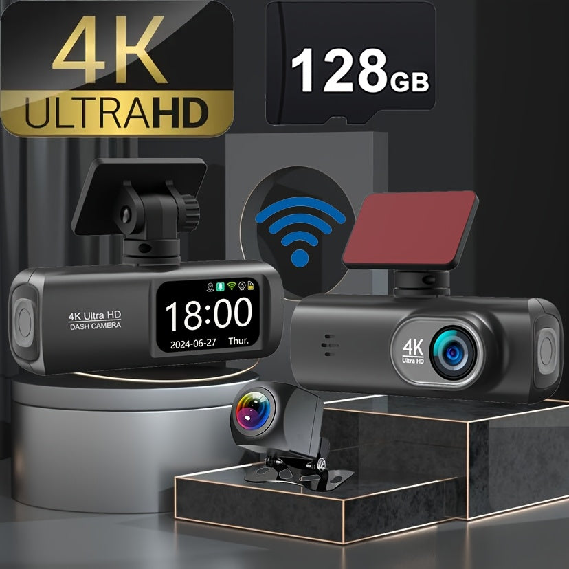 4K Ultra HD | Mini Car Camera | 170° Wide-Angle Lens | Built-in WiFi | G-Sensor | WDR Function | Night Vision Mode | 24-Hour Parking Surveillance | Loop Recording | Supports APP Control | HD Video Recording | Comes with 128G