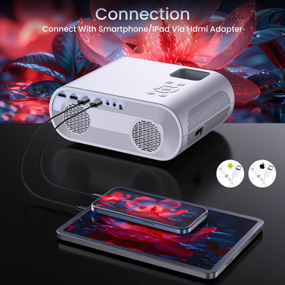 Projector, Native 1080P Full HD Projector With Speaker, Outdoor Portable Movie Mini Projector Compatible With Laptop, Smartphone, TV Stick, Xbox, PS5