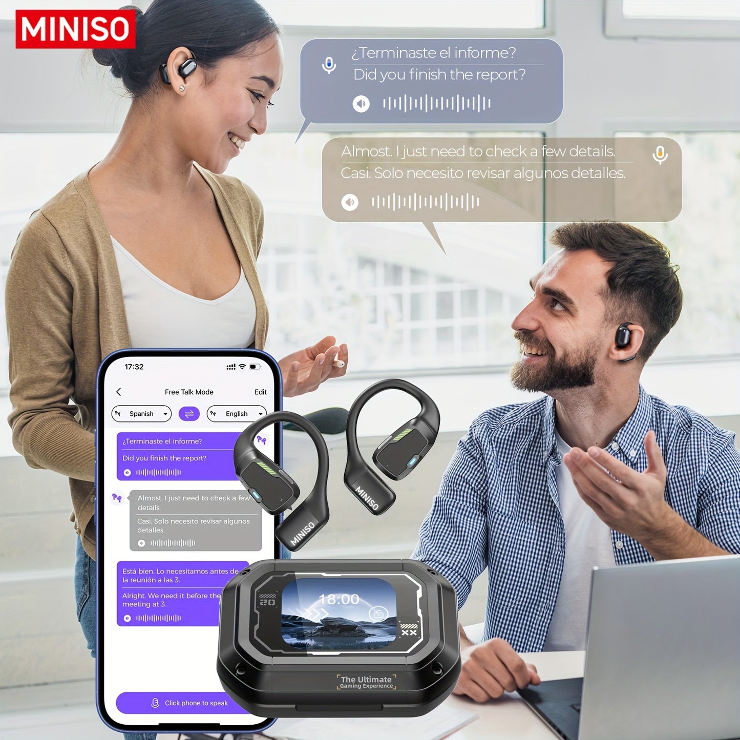 [135 Translator Earbuds] MINISO M98 AI Wireless Headphones Travel Chat Headset ASMR Headset AI Wireless Headphones with Mic Touch Control