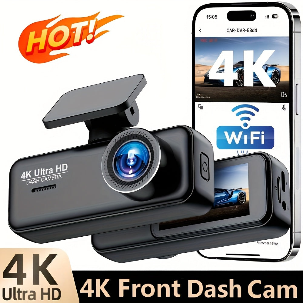 4K Front Dash Cam, Ultra HD 2160P Dash Camera for Cars, 5.0cmIPS Screen Mini Car Camera with APP Control, Built-in Wi-Fi & G-Sensor, 170° Wide Angle, 24H Parking Mode, Night Vision, WDR, Loop Recording, Support 256GB Card Ma